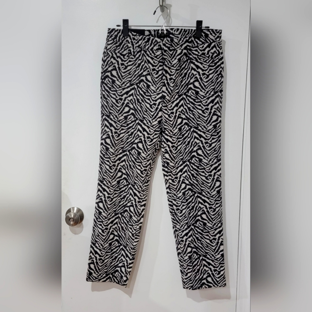 NEW! BANANA REPUBLIC ZEBRA PRINT SLOAN PANTS! WOMENS 10! black white animal